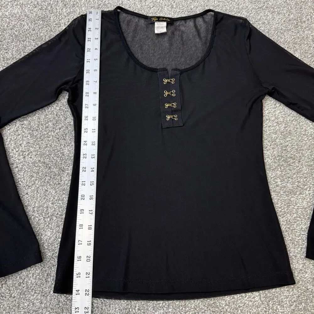 Vintage Top Chic Shirt Womens Large Black Mesh Sheer Top Grunge Punk Metal Goth